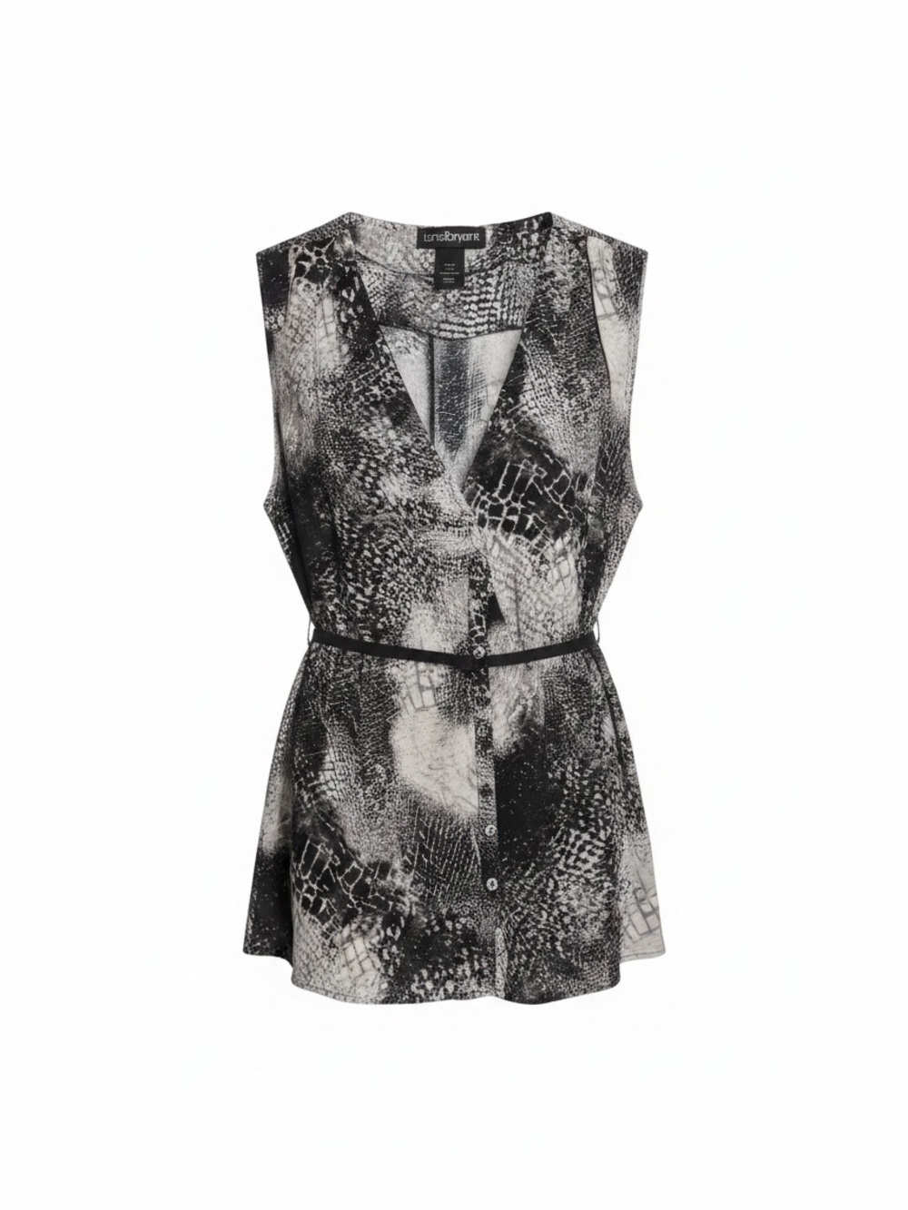 Vintage Lane Bryant Black & Gray Snake Print Sleeveless Belted  Top Sz 14/16